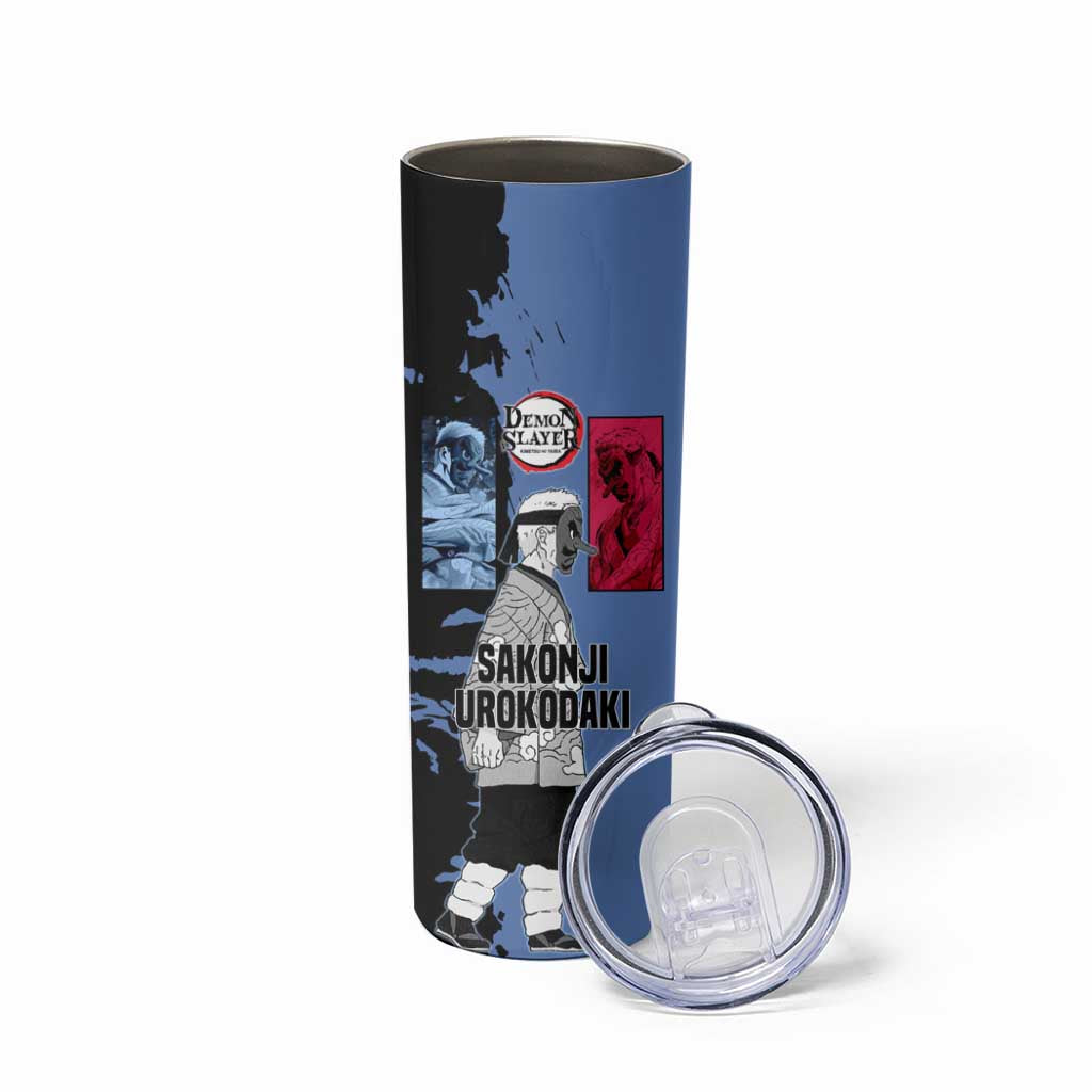 Sakonji Urokodaki from Demon Slayer Skinny Tumbler with Blue and Black Split Background and Cloud Kimono Water Style Manga Design - The Mazicc