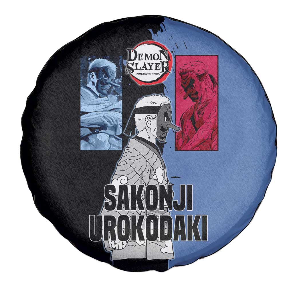Sakonji Urokodaki from Demon Slayer Spare Tire Cover with Blue and Black Split Background and Cloud Kimono Water Style Manga Design - The Mazicc