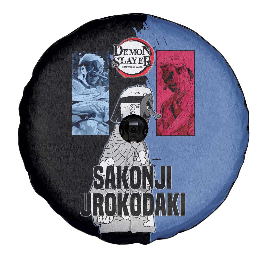 Sakonji Urokodaki from Demon Slayer Spare Tire Cover with Blue and Black Split Background and Cloud Kimono Water Style Manga Design - The Mazicc
