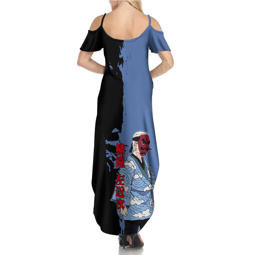 Sakonji Urokodaki from Demon Slayer Summer Maxi Dress with Blue and Black Split Background and Cloud Kimono Water Style Manga Design - The Mazicc