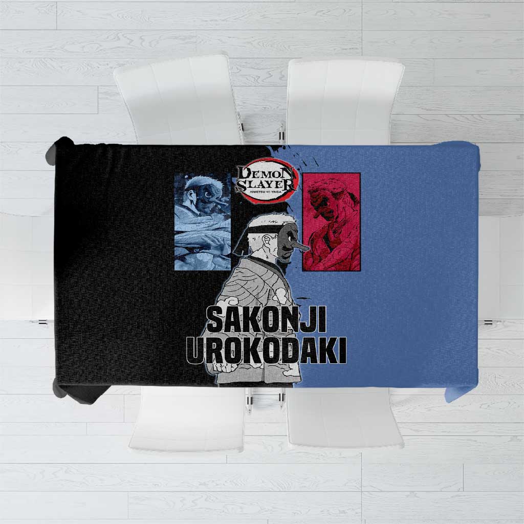 Sakonji Urokodaki from Demon Slayer Tablecloth with Blue and Black Split Background and Cloud Kimono Water Style Manga Design - The Mazicc