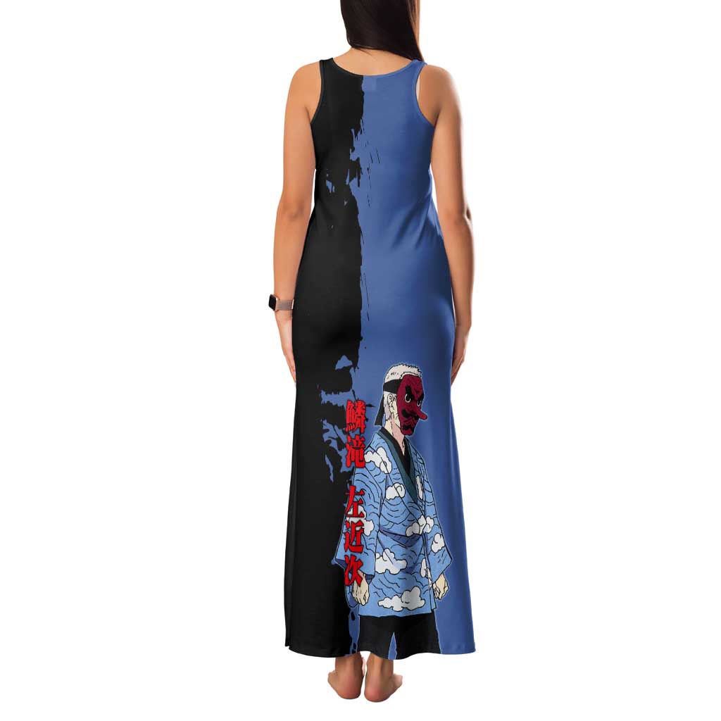 Sakonji Urokodaki from Demon Slayer Tank Maxi Dress with Blue and Black Split Background and Cloud Kimono Water Style Manga Design - The Mazicc