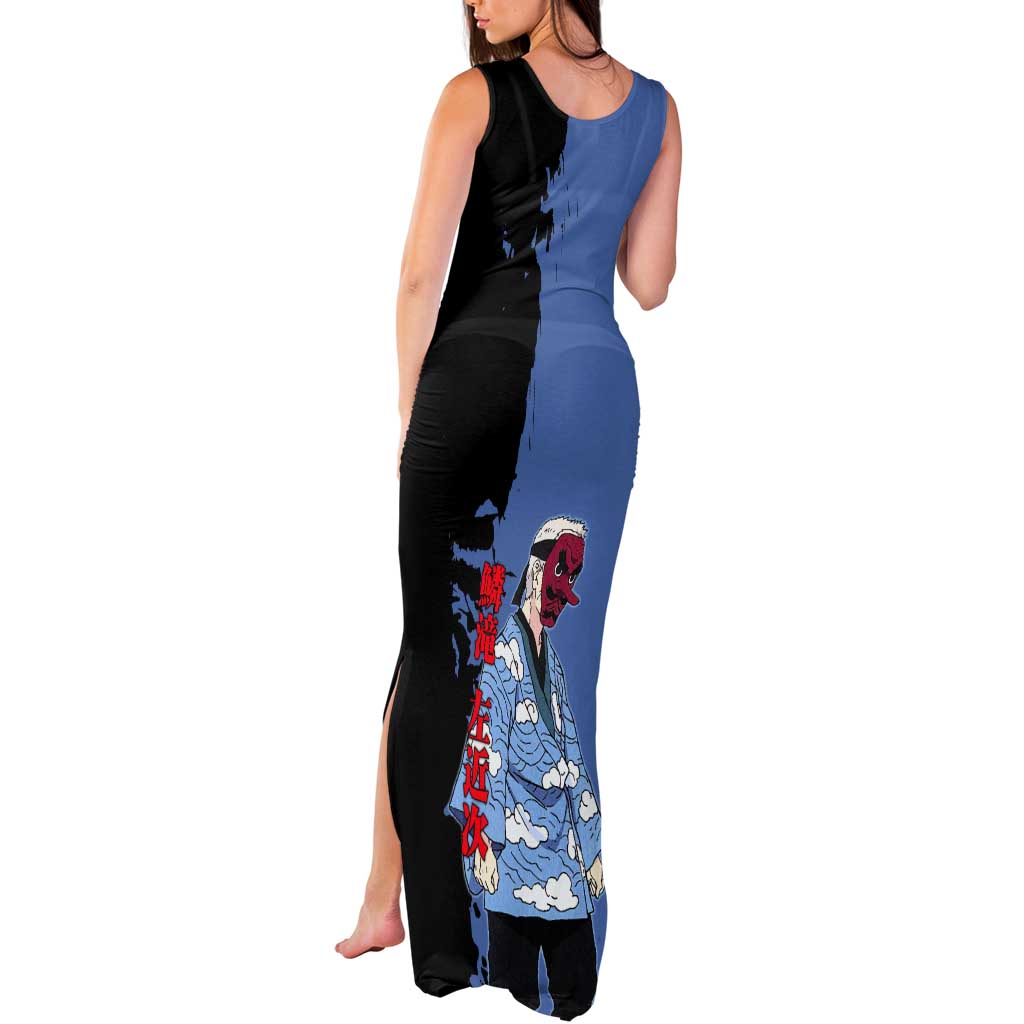 Sakonji Urokodaki from Demon Slayer Tank Maxi Dress with Blue and Black Split Background and Cloud Kimono Water Style Manga Design - The Mazicc