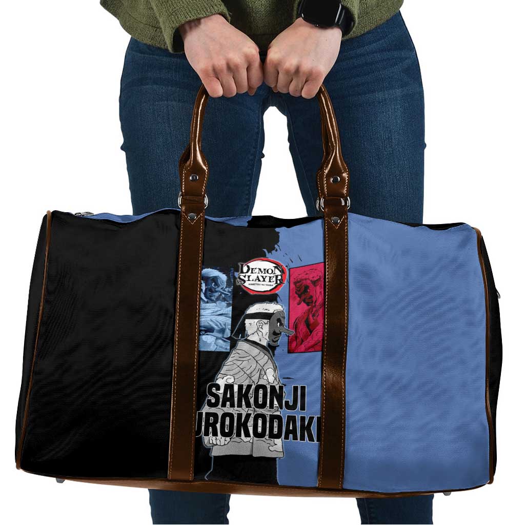 Sakonji Urokodaki from Demon Slayer Travel Bag with Blue and Black Split Background and Cloud Kimono Water Style Manga Design - The Mazicc