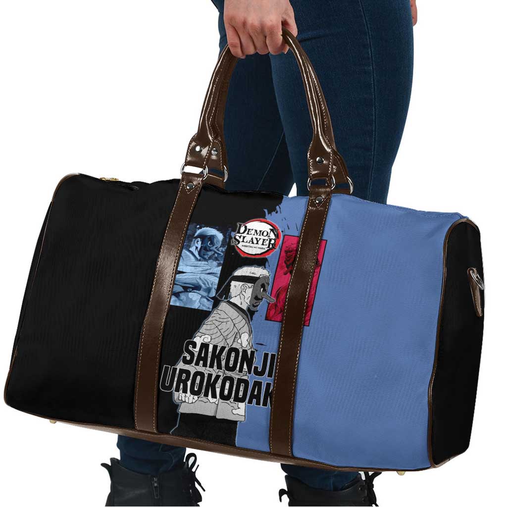 Sakonji Urokodaki from Demon Slayer Travel Bag with Blue and Black Split Background and Cloud Kimono Water Style Manga Design - The Mazicc
