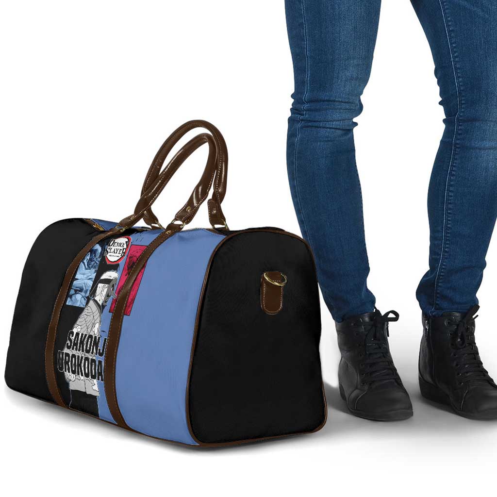 Sakonji Urokodaki from Demon Slayer Travel Bag with Blue and Black Split Background and Cloud Kimono Water Style Manga Design - The Mazicc