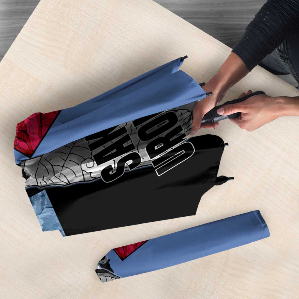Sakonji Urokodaki from Demon Slayer Umbrella with Blue and Black Split Background and Cloud Kimono Water Style Manga Design - The Mazicc