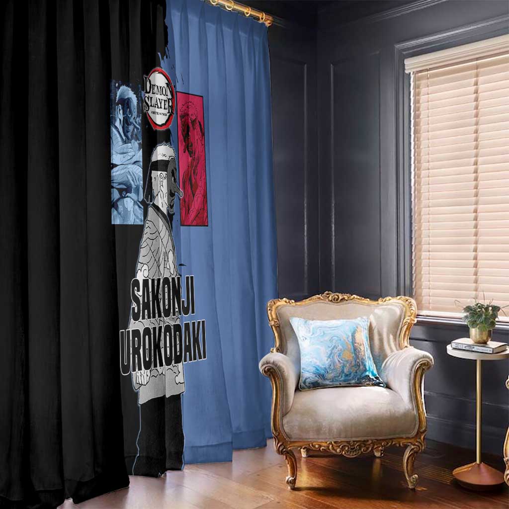 Sakonji Urokodaki from Demon Slayer Window Curtain with Blue and Black Split Background and Cloud Kimono Water Style Manga Design - The Mazicc