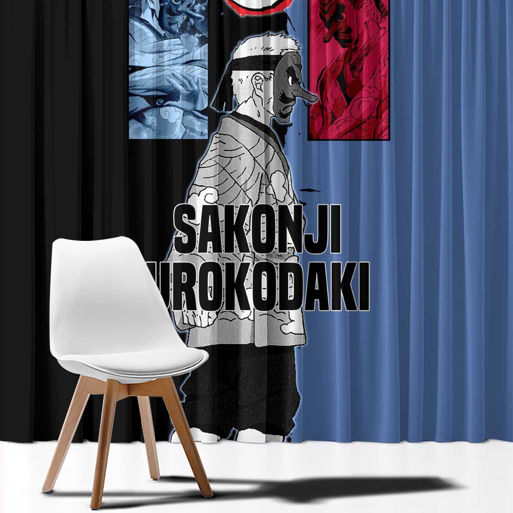 Sakonji Urokodaki from Demon Slayer Window Curtain with Blue and Black Split Background and Cloud Kimono Water Style Manga Design - The Mazicc