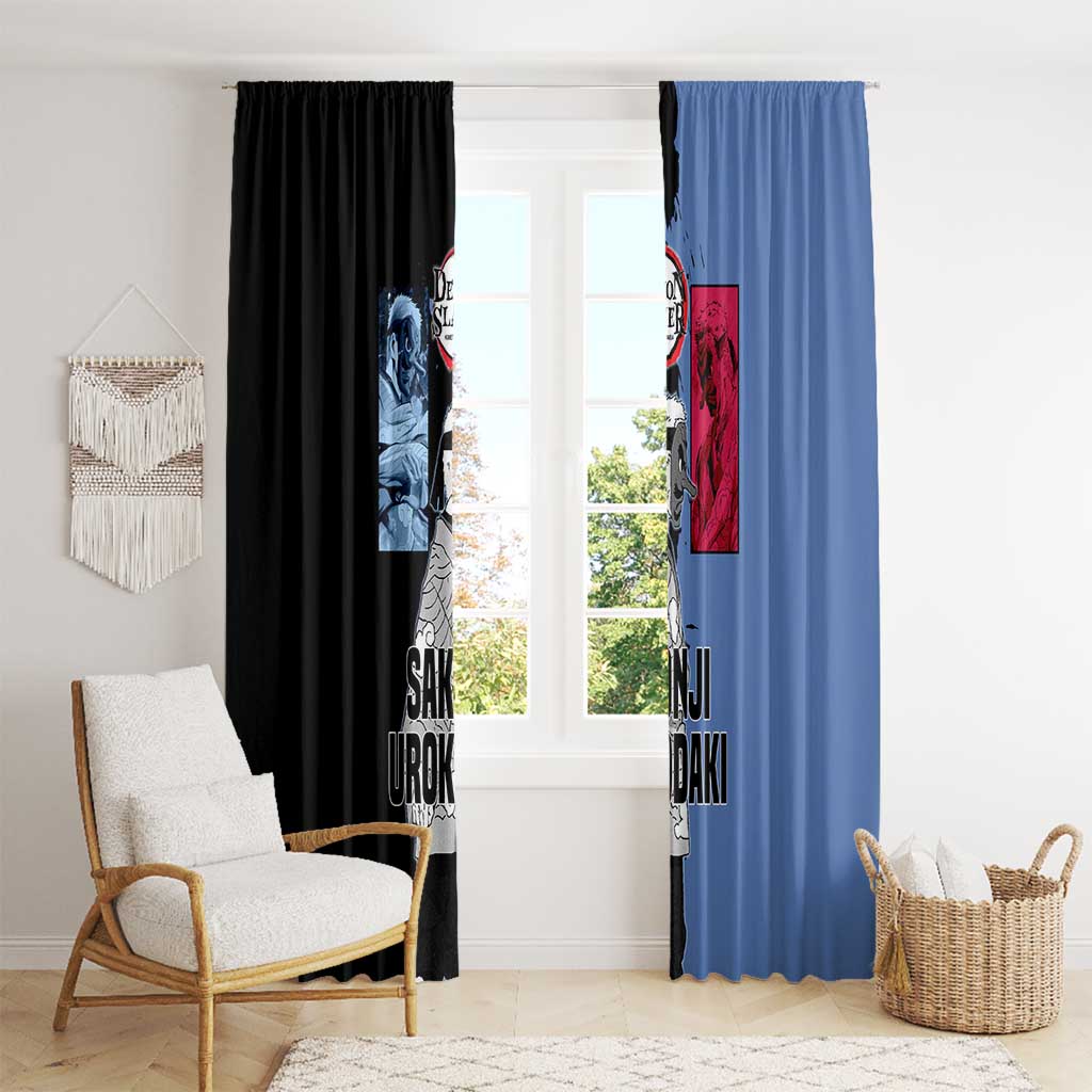 Sakonji Urokodaki from Demon Slayer Window Curtain with Blue and Black Split Background and Cloud Kimono Water Style Manga Design - The Mazicc
