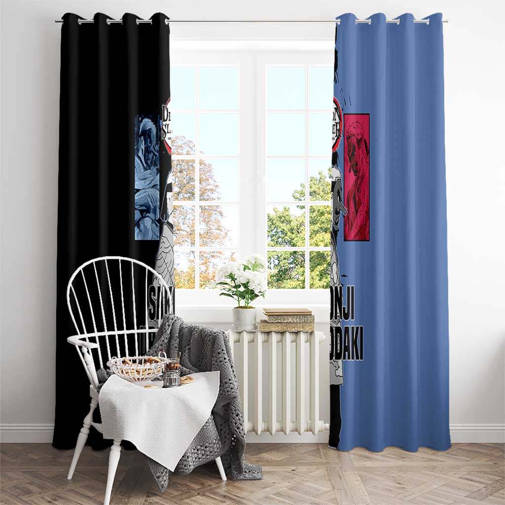 Sakonji Urokodaki from Demon Slayer Window Curtain with Blue and Black Split Background and Cloud Kimono Water Style Manga Design - The Mazicc
