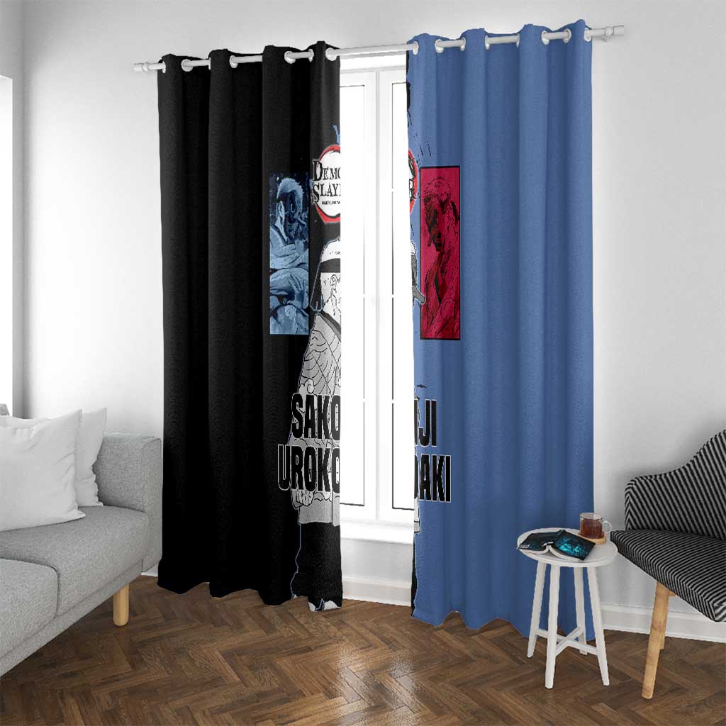 Sakonji Urokodaki from Demon Slayer Window Curtain with Blue and Black Split Background and Cloud Kimono Water Style Manga Design - The Mazicc