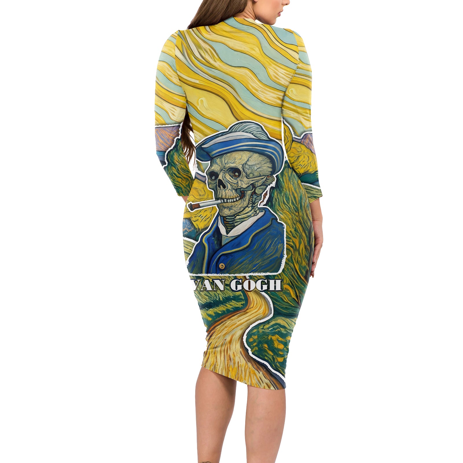 vincent-van-gogh-skull-long-sleeve-bodycon-dress