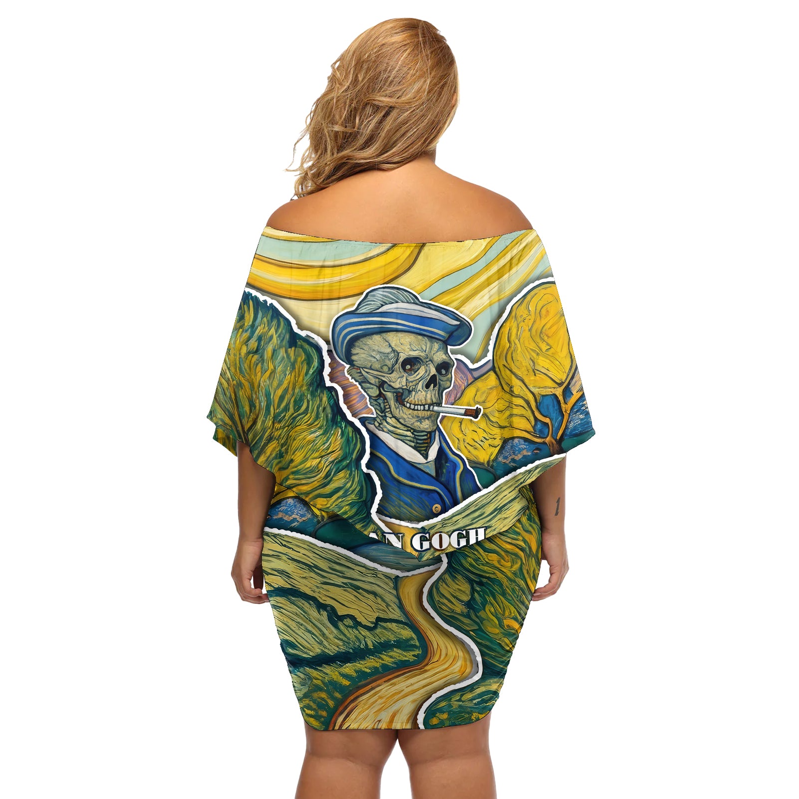 vincent-van-gogh-skull-off-shoulder-short-dress