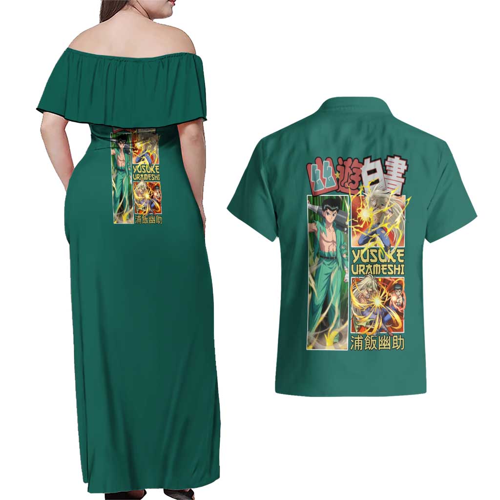 Yusuke Urameshi Yuyu Hakusho Couples Matching Off Shoulder Maxi Dress and Hawaiian Shirt Anime Style