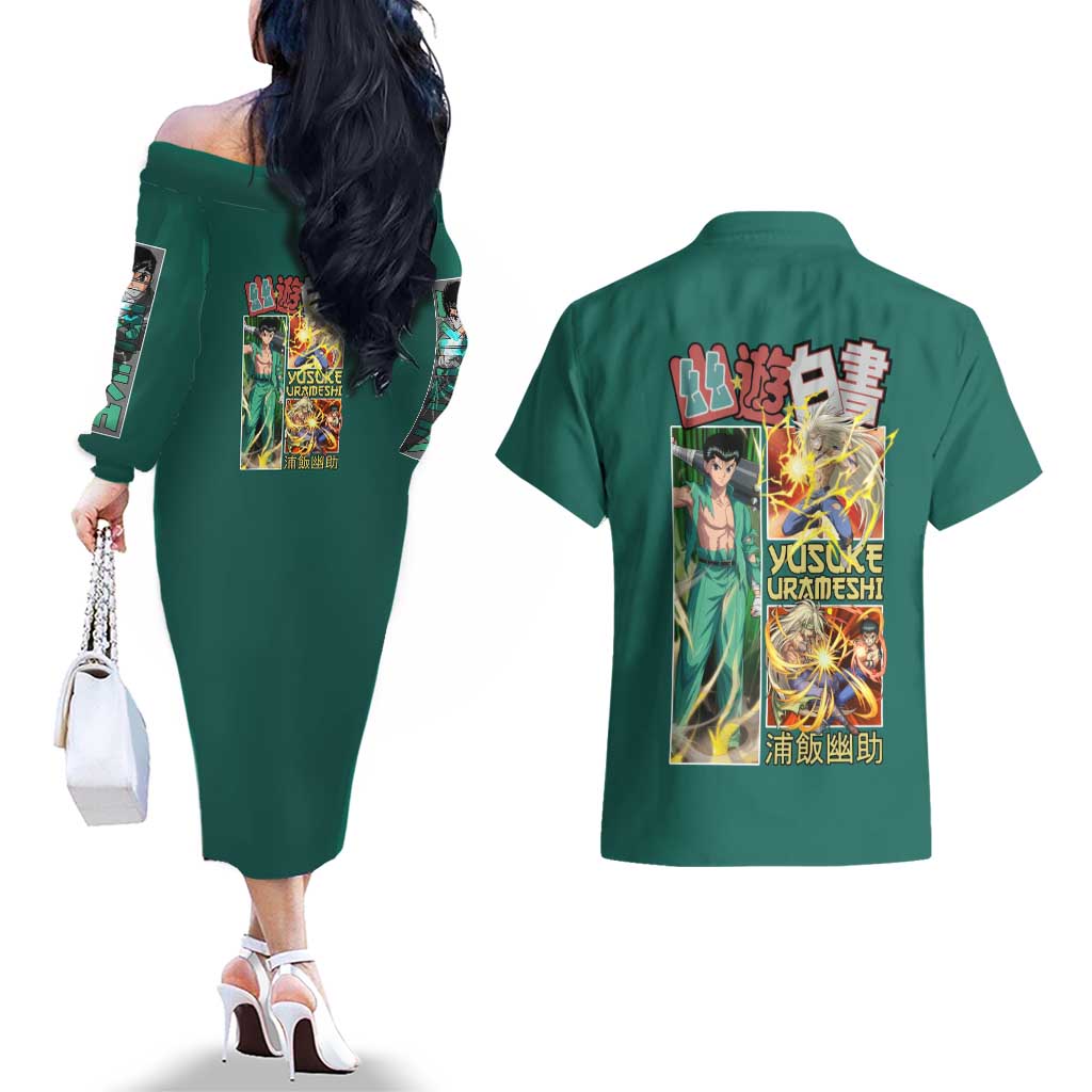 Yusuke Urameshi Yuyu Hakusho Couples Matching Off The Shoulder Long Sleeve Dress and Hawaiian Shirt Anime Style