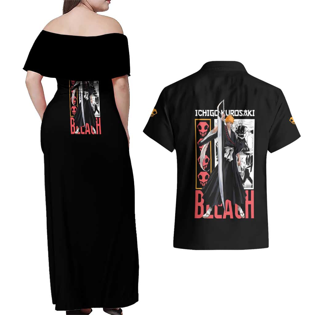 Ichigo Kurosaki TYBWA V2 Bleach Couples Matching Off Shoulder Maxi Dress and Hawaiian Shirt Anime Style