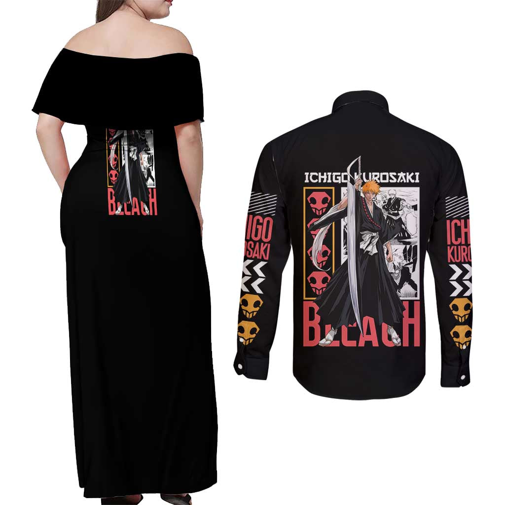 Ichigo Kurosaki TYBWA V2 Bleach Couples Matching Off Shoulder Maxi Dress and Long Sleeve Button Shirt Anime Style