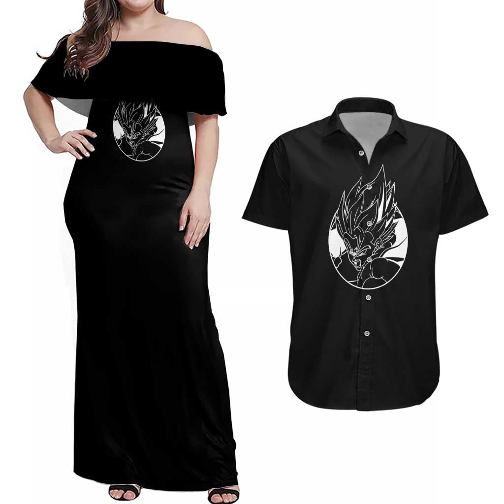 Gogeta Dragon Ball Z Couples Matching Off Shoulder Maxi Dress and Hawaiian Shirt Anime Style