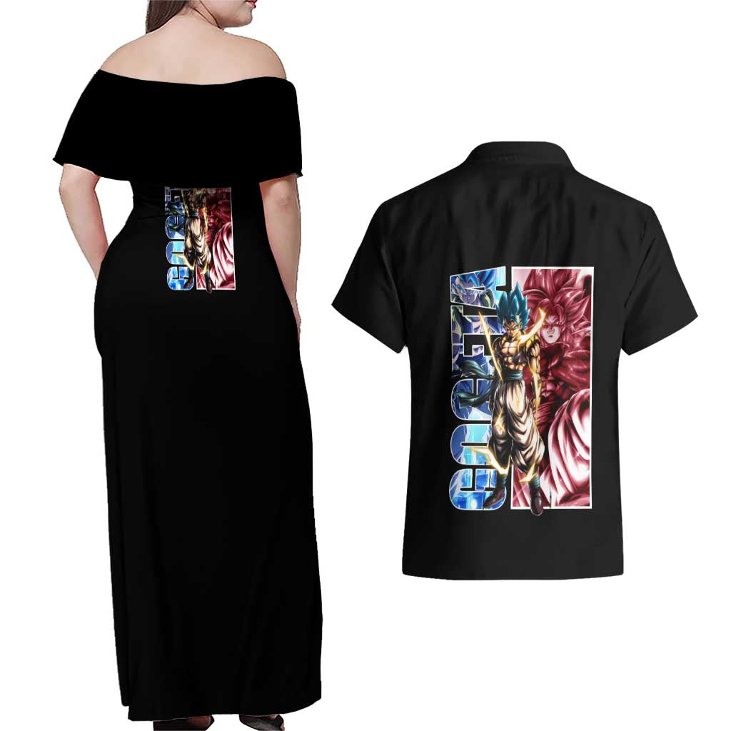 Gogeta Dragon Ball Z Couples Matching Off Shoulder Maxi Dress and Hawaiian Shirt Anime Style