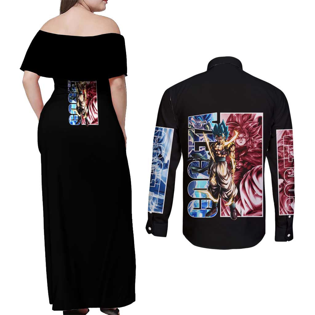 Gogeta Dragon Ball Z Couples Matching Off Shoulder Maxi Dress and Long Sleeve Button Shirt Anime Style
