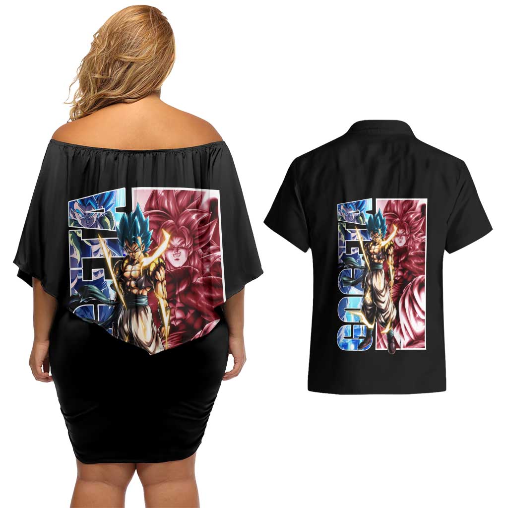 Gogeta Dragon Ball Z Couples Matching Off Shoulder Short Dress and Hawaiian Shirt Anime Style