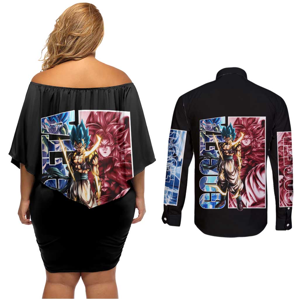 Gogeta Dragon Ball Z Couples Matching Off Shoulder Short Dress and Long Sleeve Button Shirt Anime Style