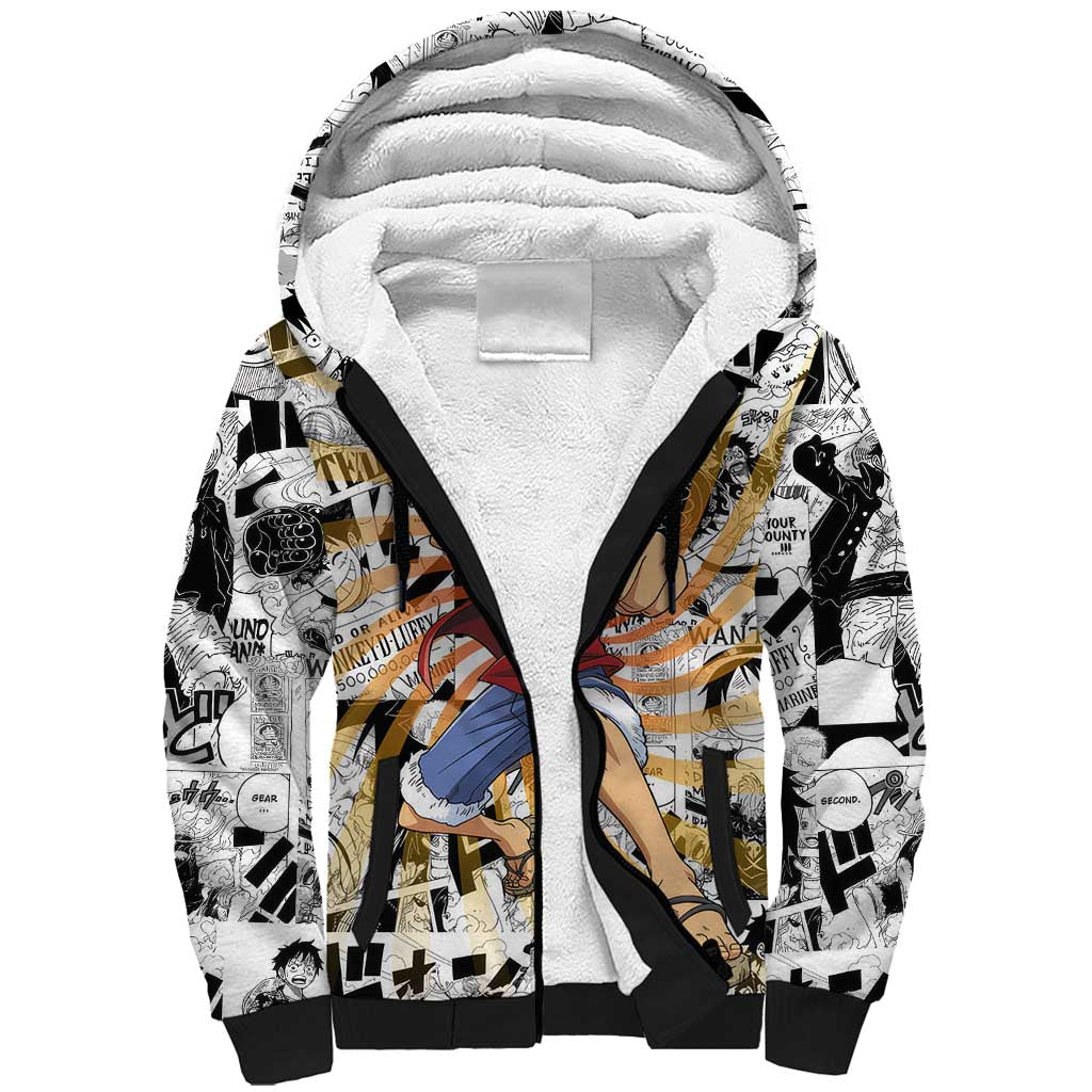 One Piece Blazing Force Luffy Sherpa Hoodie Anime Mix Manga Style