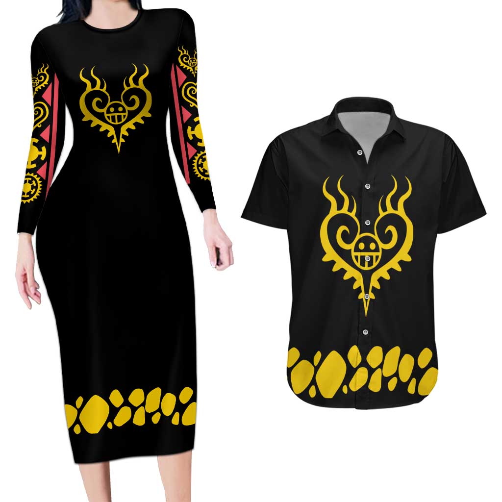 Trafalgar D. Law V2 One Piece Couples Matching Long Sleeve Bodycon Dress and Hawaiian Shirt Anime Style