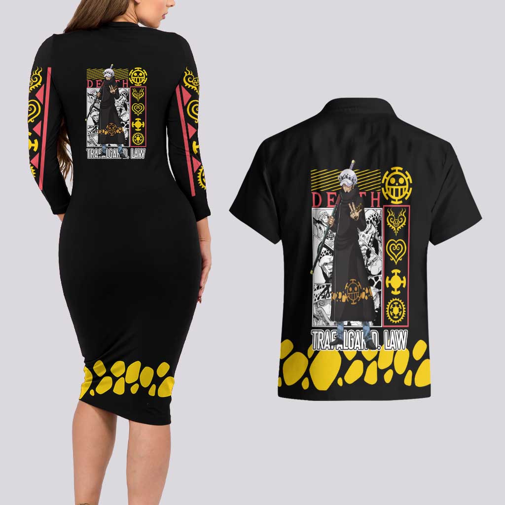 Trafalgar D. Law V2 One Piece Couples Matching Long Sleeve Bodycon Dress and Hawaiian Shirt Anime Style