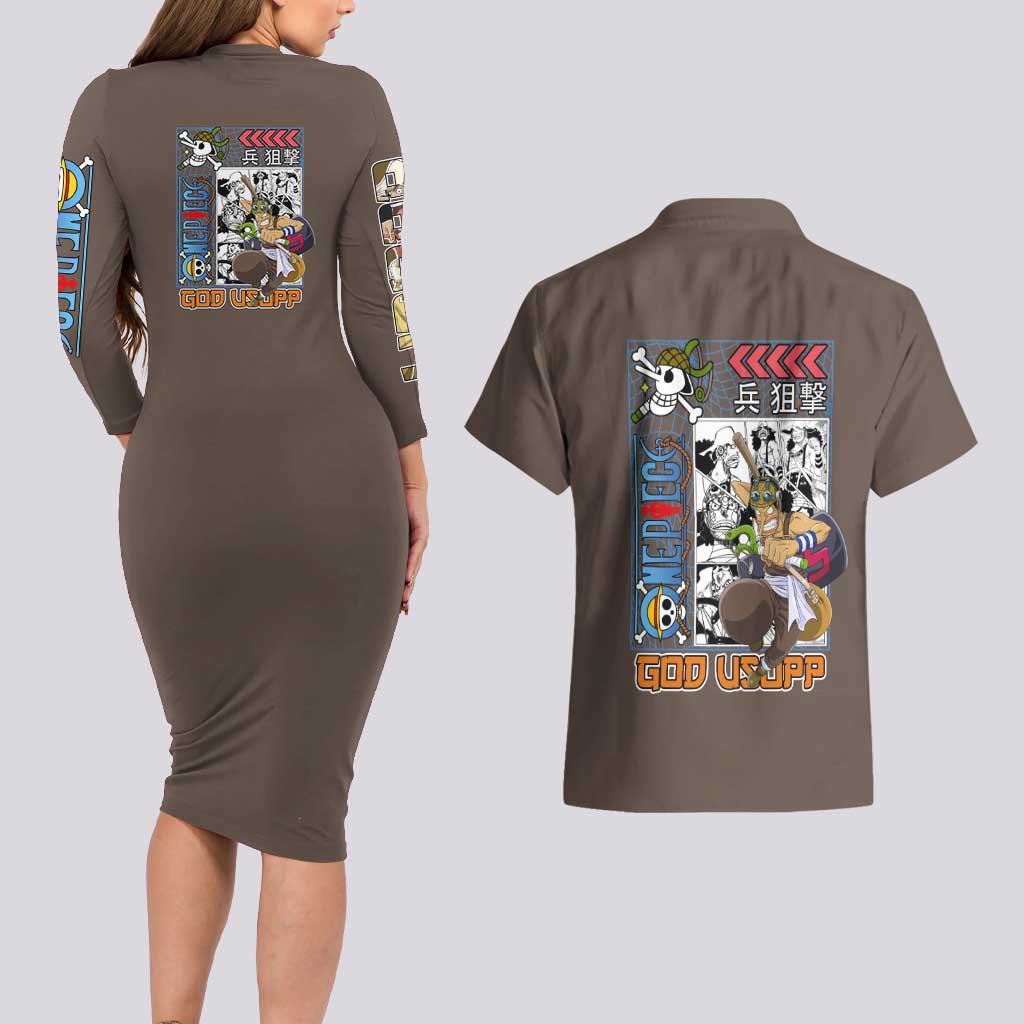 Usopp One Piece Streetwear Couples Matching Long Sleeve Bodycon Dress and Hawaiian Shirt Anime Style