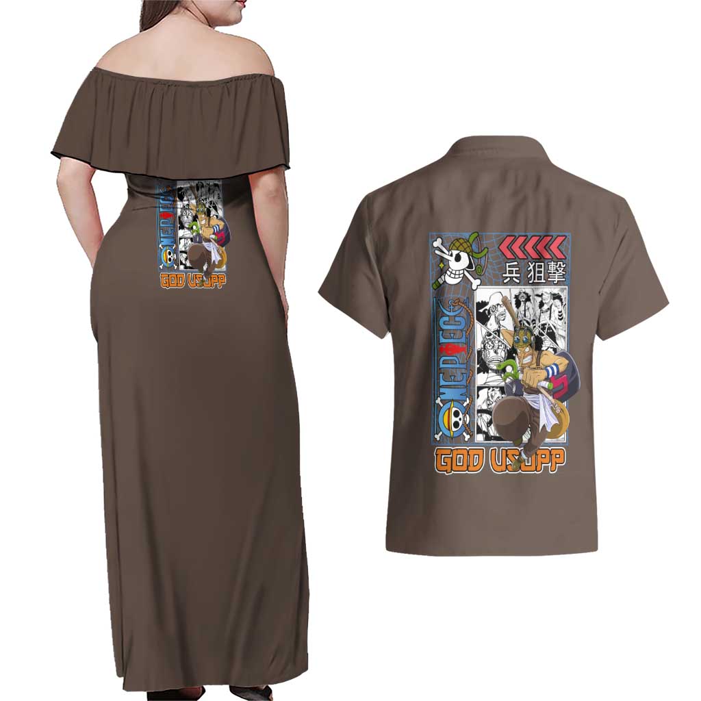 Usopp One Piece Streetwear Couples Matching Off Shoulder Maxi Dress and Hawaiian Shirt Anime Style