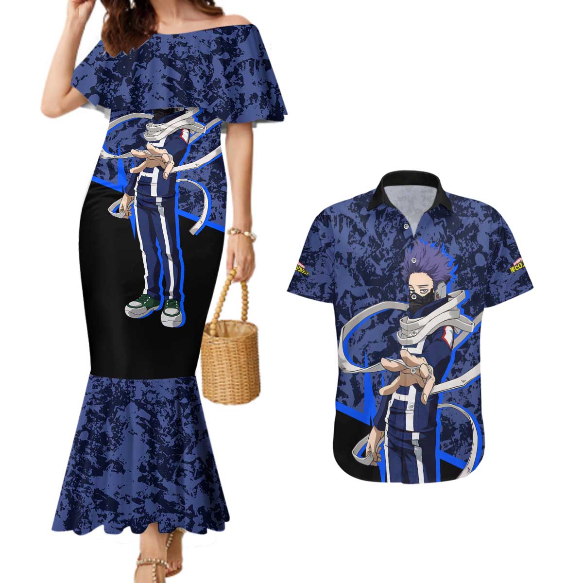 Hitoshi Shinso - My Hero Academia Couples Matching Mermaid Dress and Hawaiian Shirt Anime Style