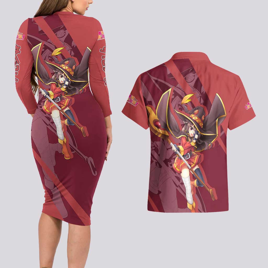 Megumin - KonoSuba Couples Matching Long Sleeve Bodycon Dress and Hawaiian Shirt Anime Style TS04