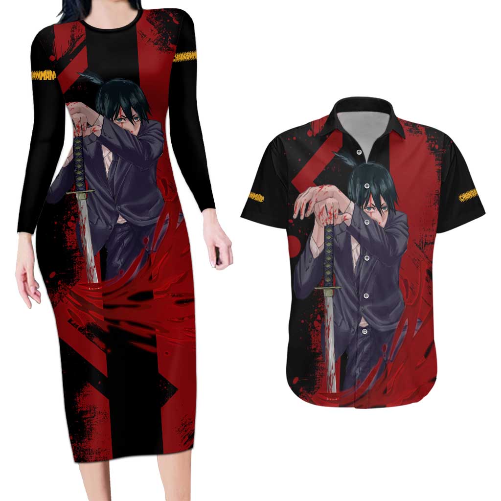Aki Hayakawa - Chainsaw Man Couples Matching Long Sleeve Bodycon Dress and Hawaiian Shirt Anime Style