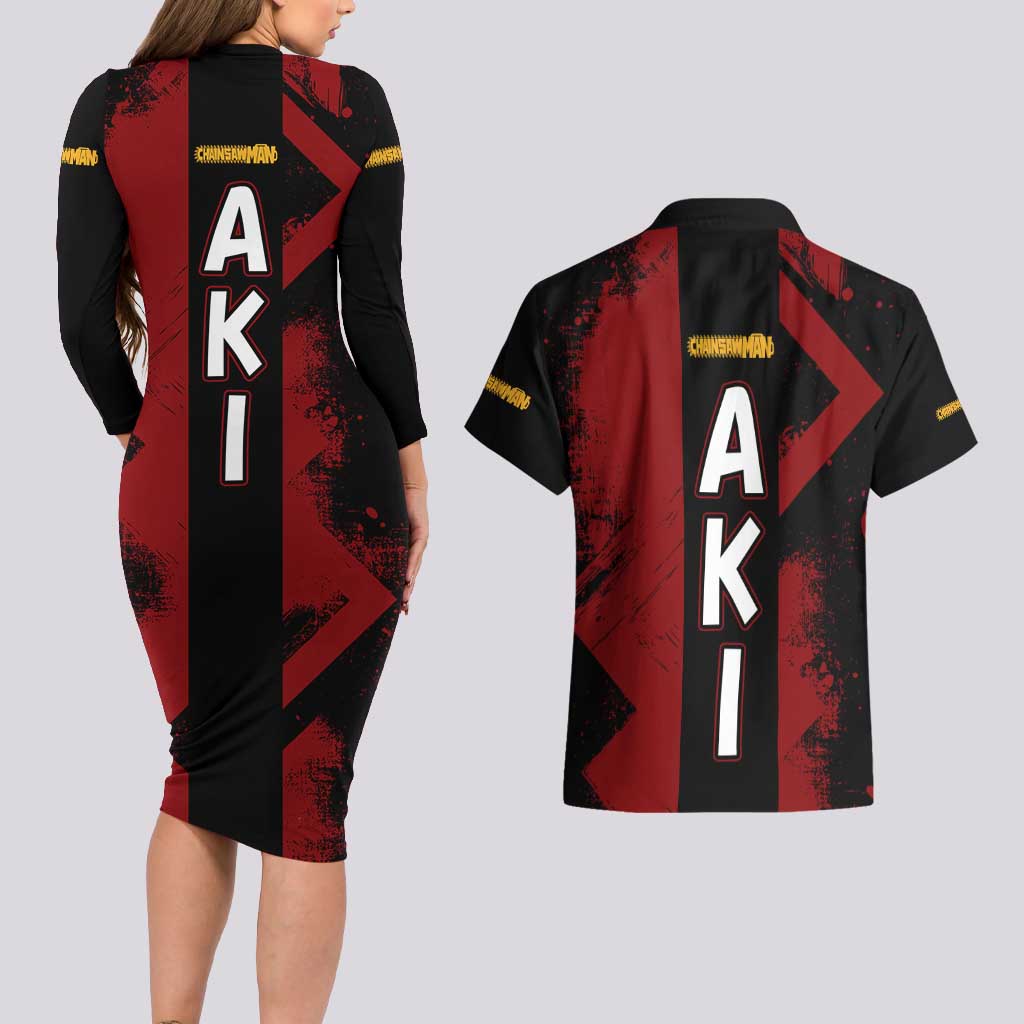 Aki Hayakawa - Chainsaw Man Couples Matching Long Sleeve Bodycon Dress and Hawaiian Shirt Anime Style