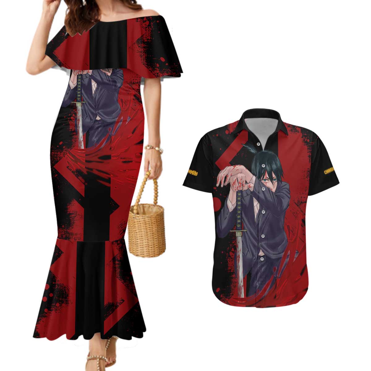 Aki Hayakawa - Chainsaw Man Couples Matching Mermaid Dress and Hawaiian Shirt Anime Style