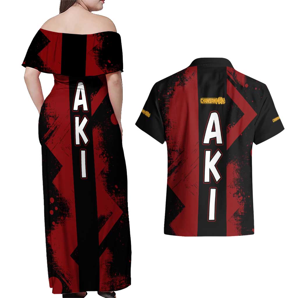 Aki Hayakawa - Chainsaw Man Couples Matching Off Shoulder Maxi Dress and Hawaiian Shirt Anime Style