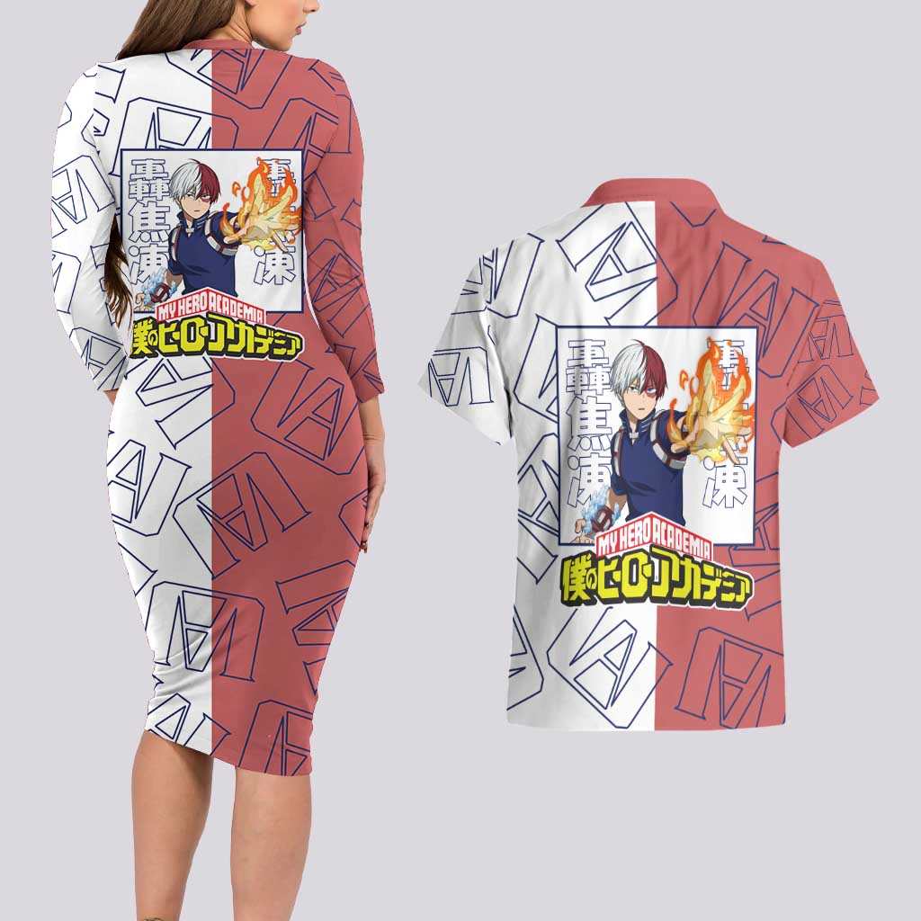 Shoto Todoroki Mix Emblem - My Hero Academia Couples Matching Long Sleeve Bodycon Dress and Hawaiian Shirt Anime Style
