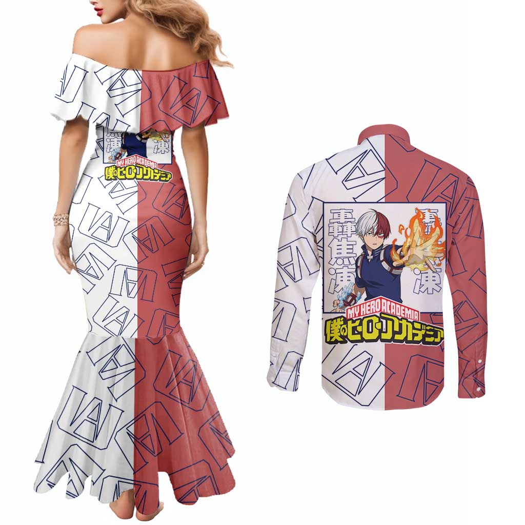 Shoto Todoroki Mix Emblem - My Hero Academia Couples Matching Mermaid Dress and Long Sleeve Button Shirt Anime Style