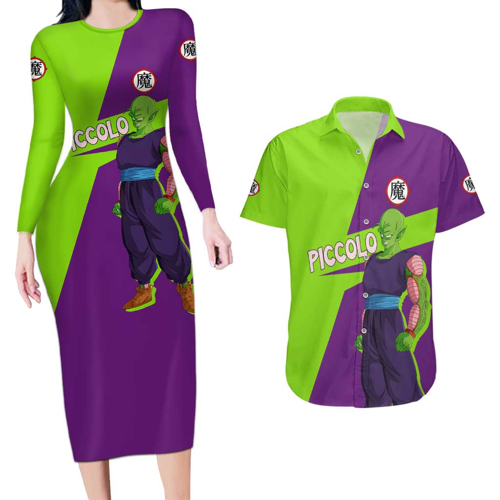 Piccolo - Dragon Ball Couples Matching Long Sleeve Bodycon Dress and Hawaiian Shirt Anime Style