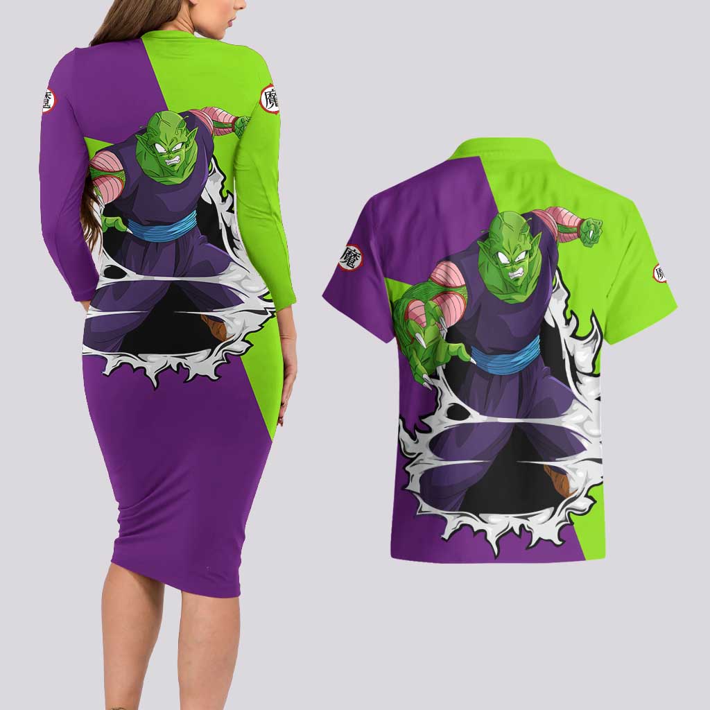 Piccolo - Dragon Ball Couples Matching Long Sleeve Bodycon Dress and Hawaiian Shirt Anime Style