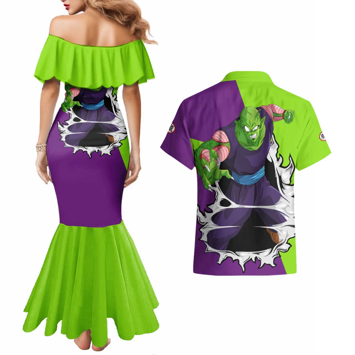 Piccolo - Dragon Ball Couples Matching Mermaid Dress and Hawaiian Shirt Anime Style