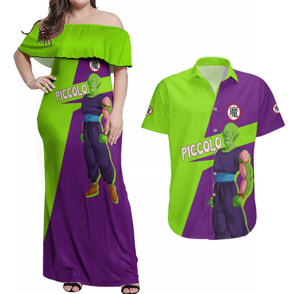 Piccolo - Dragon Ball Couples Matching Off Shoulder Maxi Dress and Hawaiian Shirt Anime Style