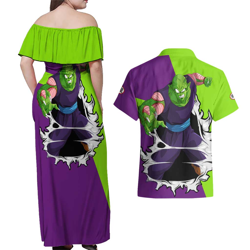 Piccolo - Dragon Ball Couples Matching Off Shoulder Maxi Dress and Hawaiian Shirt Anime Style