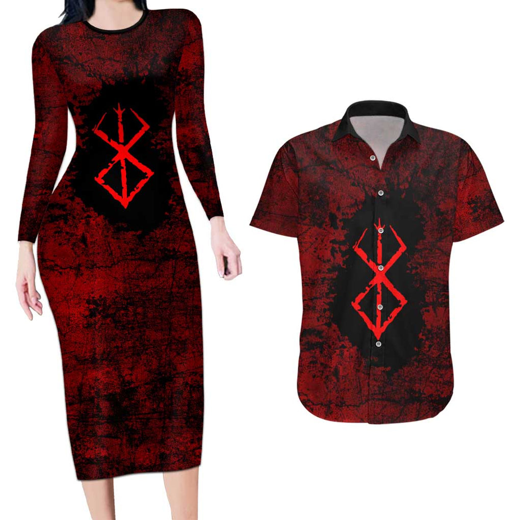 Guts - Berserk Couples Matching Long Sleeve Bodycon Dress and Hawaiian Shirt Anime Mix Grunge Blood Style