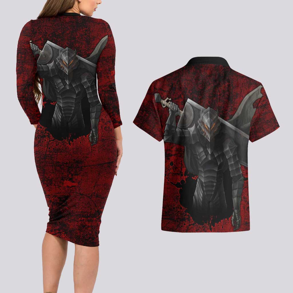 Guts - Berserk Couples Matching Long Sleeve Bodycon Dress and Hawaiian Shirt Anime Mix Grunge Blood Style