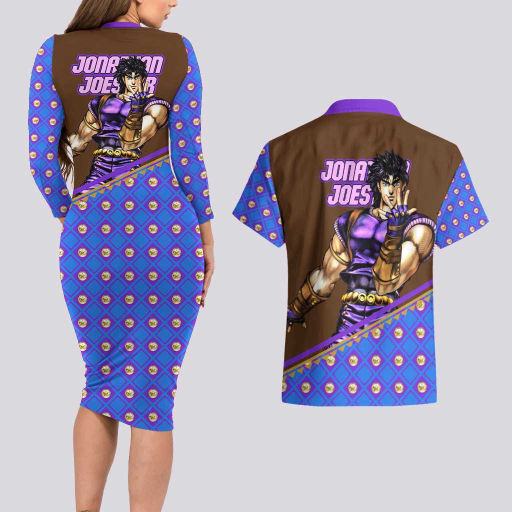 Jonathan Joestar - JoJo's Bizarre Adventure Couples Matching Long Sleeve Bodycon Dress and Hawaiian Shirt Anime Style