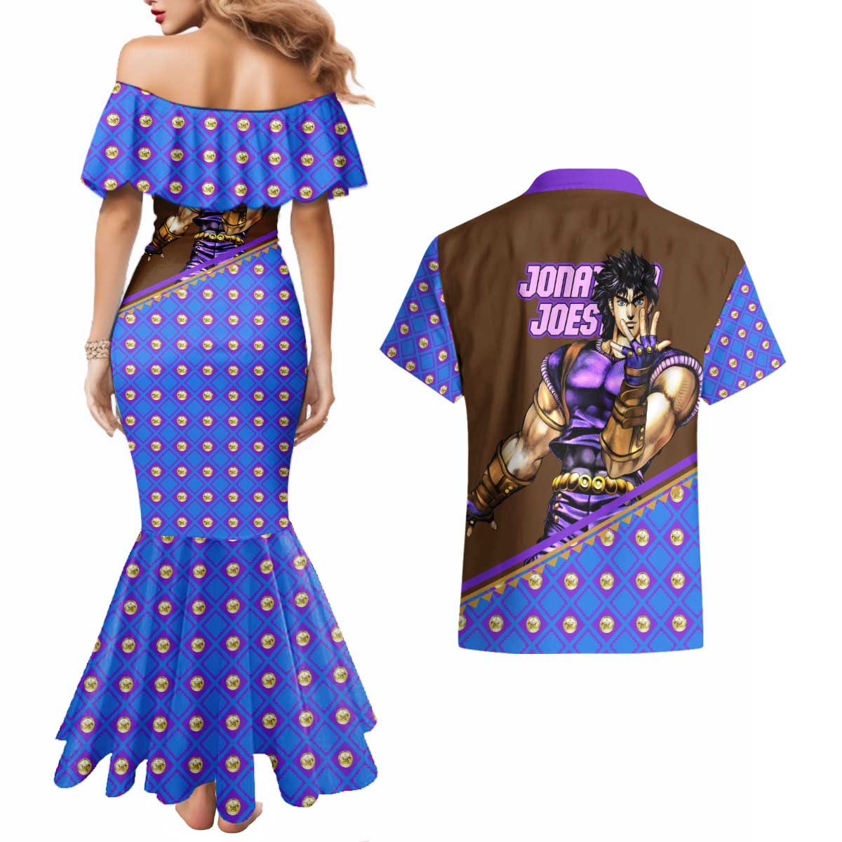 Jonathan Joestar - JoJo's Bizarre Adventure Couples Matching Mermaid Dress and Hawaiian Shirt Anime Style