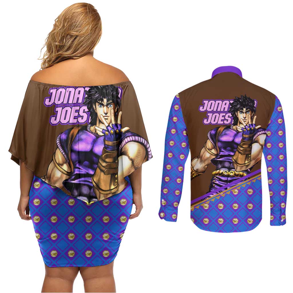 Jonathan Joestar - JoJo's Bizarre Adventure Couples Matching Off Shoulder Short Dress and Long Sleeve Button Shirt Anime Style